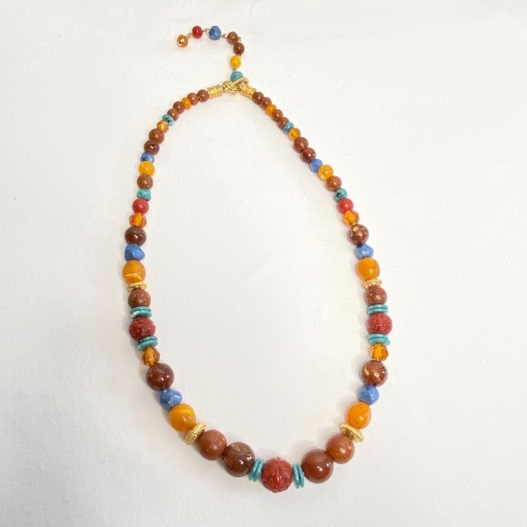 Liz Claiborne Necklace Multicolor Beads And Gold Tone Discs - Picture 2 of 6